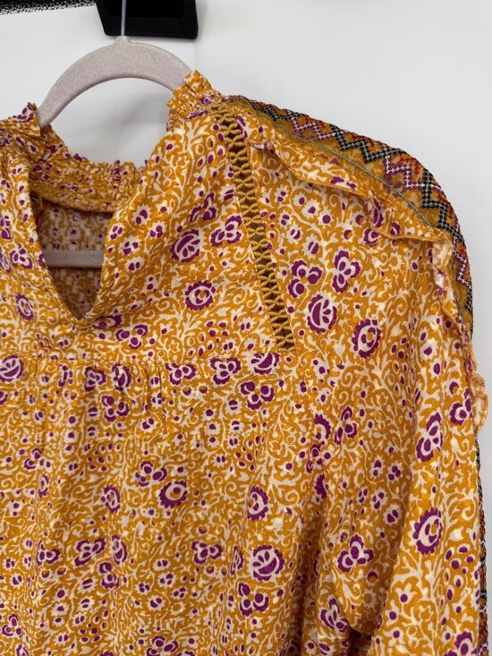 Women’s Anthropologie Maeve Embroidered Boho Top •Size 6 yellow festival - Picture 10 of 16